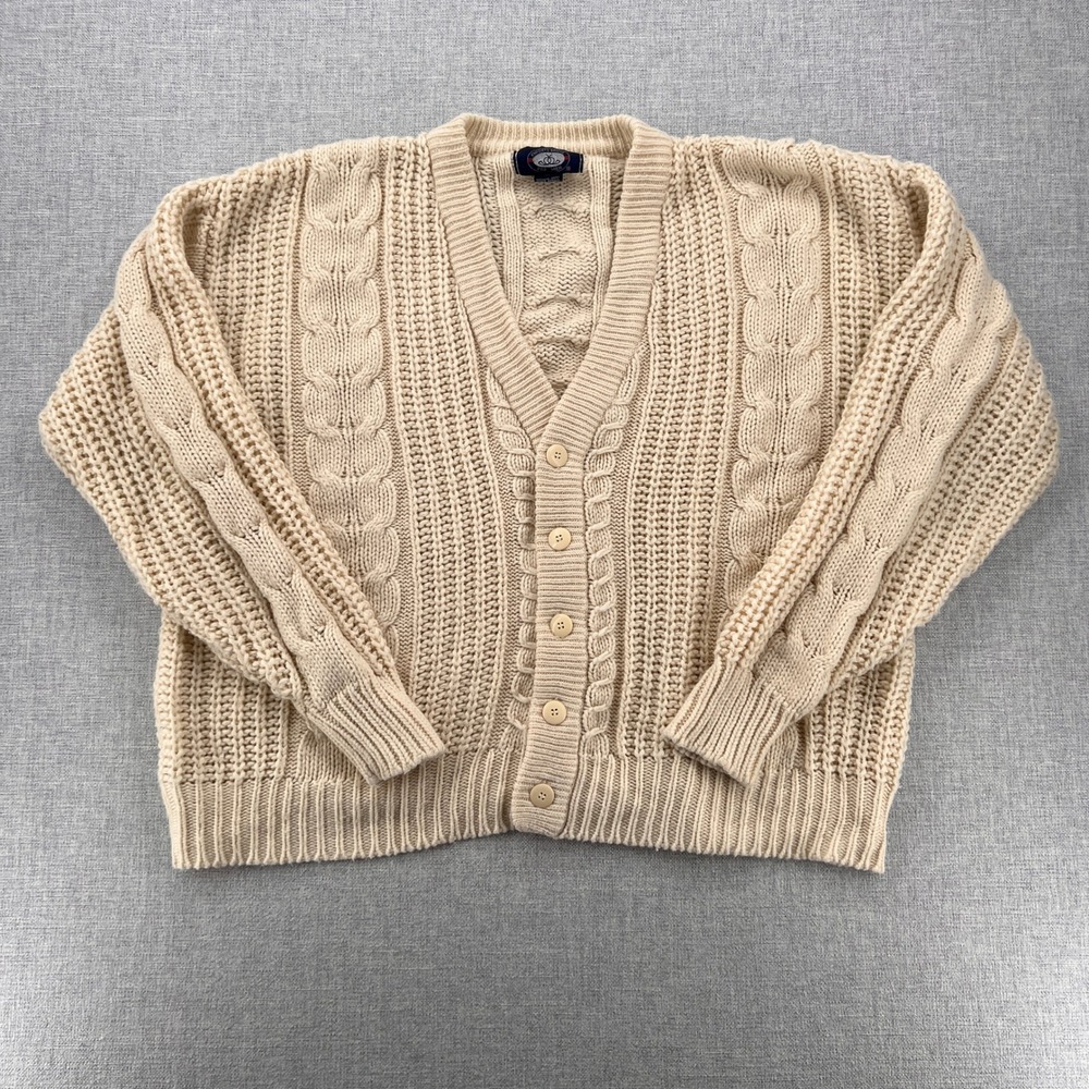 VTG 90s Knights Bridge Cable‎ Knit Fisherman Cardigan Men Large Cream Cozy Ivy